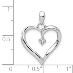 Sterling Silver Rhodium Diam. Heart Pendant