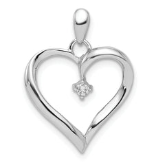 Sterling Silver Rhodium Diam. Heart Pendant