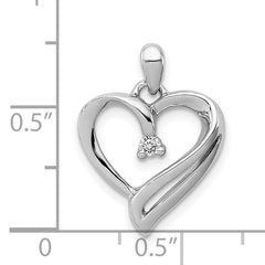 Sterling Silver Rhodium Diam. Heart Pendant