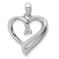Sterling Silver Rhodium Diam. Heart Pendant