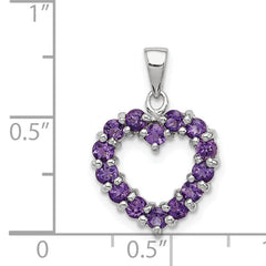 Sterling Silver Rhodium Plated Amethyst Heart Pendant