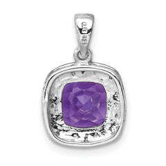 Sterling Silver Rhodium Plated Amethyst and Diamond Pendant