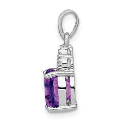 Sterling Silver Rhodium Plated Amethyst and Diamond Pendant