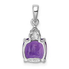 Sterling Silver Rhodium Plated Amethyst and Diamond Pendant