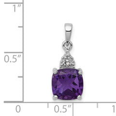 Sterling Silver Rhodium Plated Amethyst and Diamond Pendant