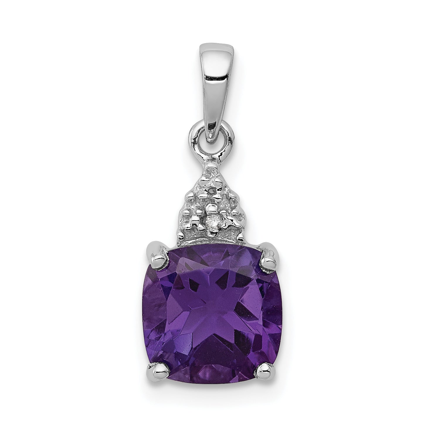 Sterling Silver Rhodium Plated Amethyst and Diamond Pendant