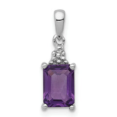 Sterling Silver Rhodium Plated Amethyst and Diamond Pendant