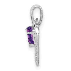 Sterling Silver Rhodium Plated Amethyst and Diamond Heart Pendant