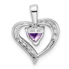 Sterling Silver Rhodium Plated Amethyst and Diamond Heart Pendant