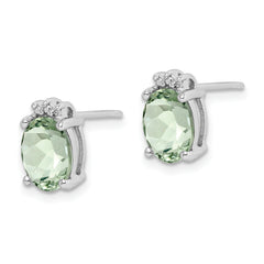Sterling Silver Rhodium-Plated Green Quartz and Diamond Button Earrings