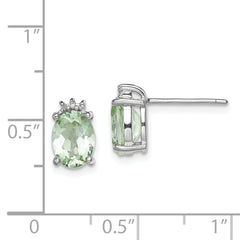 Sterling Silver Rhodium-Plated Green Quartz and Diamond Button Earrings