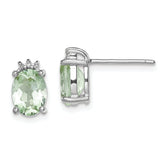 Sterling Silver Rhodium-plated Oval Green Quartz and DiamondEarrings