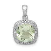 Sterling Silver Rhodium Plated Green Quartz and Diamond Pendant