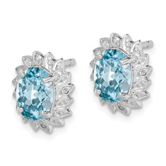 Sterling Silver 925 Blue Topaz and Diamond Earrings with Rhodium Finish Elegant Birthstone Design