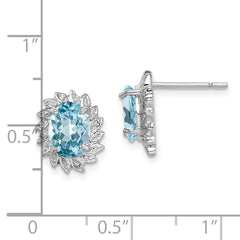 Sterling Silver 925 Blue Topaz and Diamond Earrings with Rhodium Finish Elegant Birthstone Design