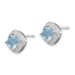 Sterling Silver 925 Blue Topaz and Diamond Earrings with Rhodium Plating