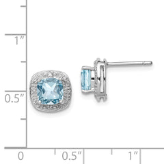 Sterling Silver 925 Blue Topaz and Diamond Earrings with Rhodium Plating