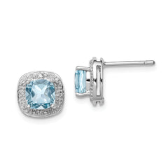 Sterling Silver Rhodium Plated Blue Topaz and Diamond Post Earrings