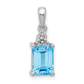 Sterling Silver Rhodium-plated Light Swiss Blue Topaz & Diamond Pendant