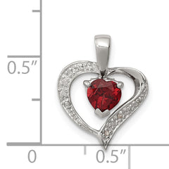 Sterling Silver Rhodium Heart Garnet & Diamond Heart Pendant