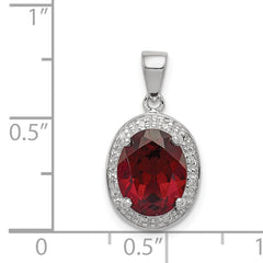Sterling Silver Rhodium Garnet & Diamond Pendant