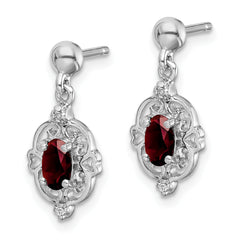 Sterling Silver Rhodium-Plated Garnet & Diamond Post Earrings Elegant Drop Design