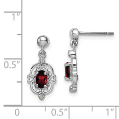 Sterling Silver Rhodium-Plated Garnet & Diamond Post Earrings Elegant Drop Design