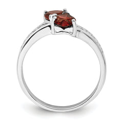 Sterling Silver Rhodium Garnet Heart Ring