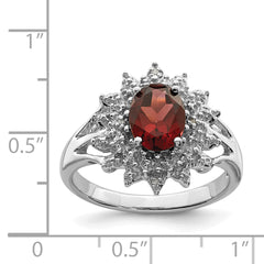 Sterling Silver Rhodium-plated Garnet & Diamond Ring