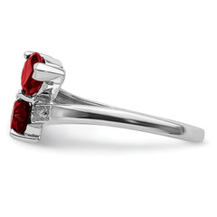 Sterling Silver Rhodium Garnet & Diamond Heart Ring