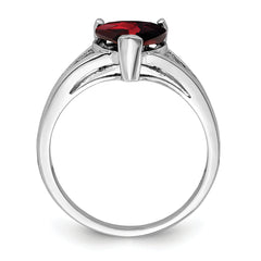 Sterling Silver Rhodium Garnet Ring