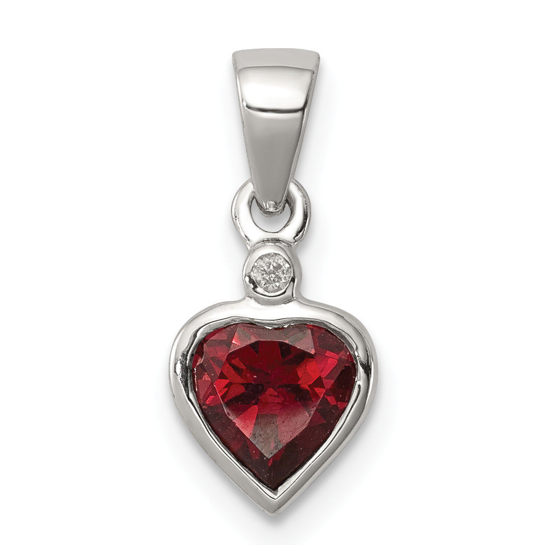 Sterling Silver Rhodium Garnet Diamond Pendant