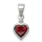Sterling Silver Rhodium Garnet Diamond Pendant