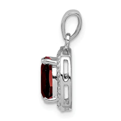 Sterling Silver Rhodium Garnet & Diamond Pendant