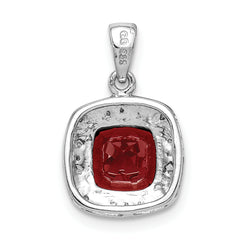 Sterling Silver Rhodium Garnet & Diamond Pendant