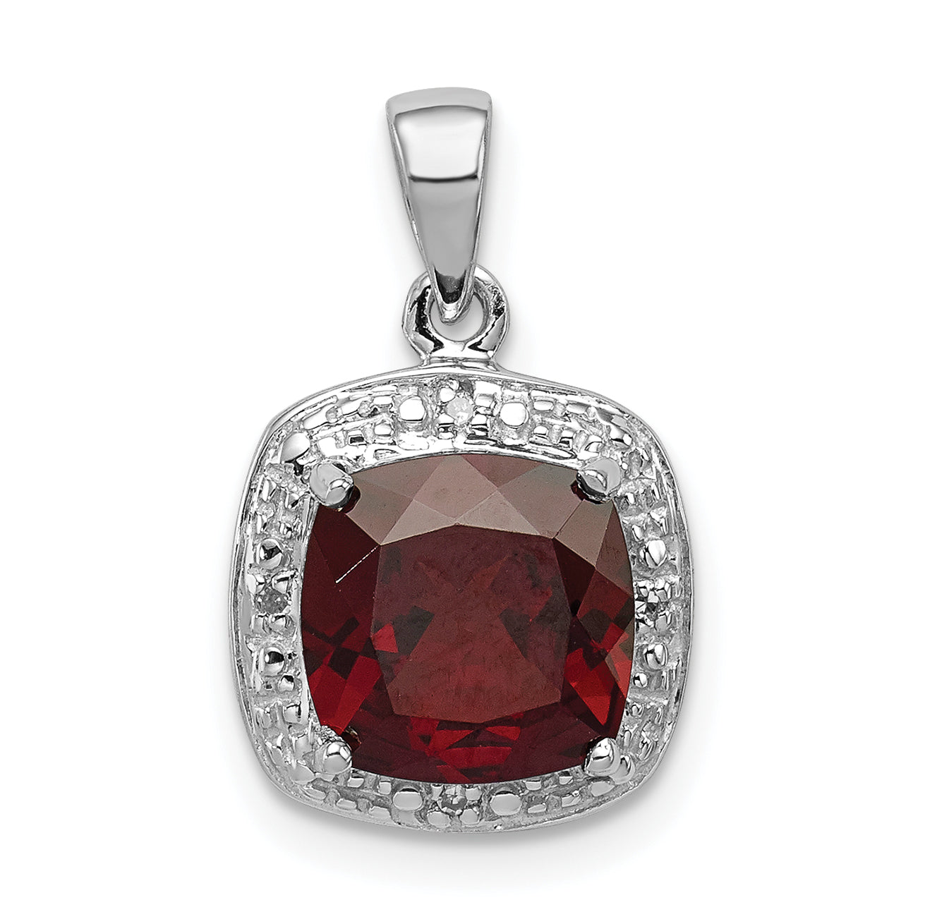 Sterling Silver Rhodium Garnet & Diamond Pendant