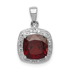 Sterling Silver Rhodium Garnet & Diamond Pendant