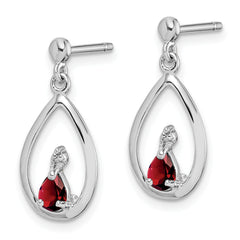 Sophia Jewelers Sterling Silver Garnet and Diamond Drop Earrings Rhodium Plated