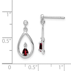 Sophia Jewelers Sterling Silver Garnet and Diamond Drop Earrings Rhodium Plated