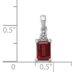 Sterling Silver Rhodium Garnet & Diamond Pendant