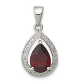 Sterling Silver Rhodium Garnet & Diamond Pendant