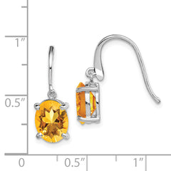 Sterling Silver Rhodium-Plated Citrine Drop Earrings Elegant Oval Design