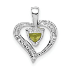 Sterling Silver Rhodium Plated Peridot and Diamond Heart Pendant