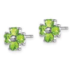 Sterling Silver 925 Peridot Flower Earrings with Rhodium Plating