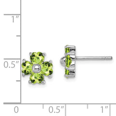 Sterling Silver 925 Peridot Flower Earrings with Rhodium Plating