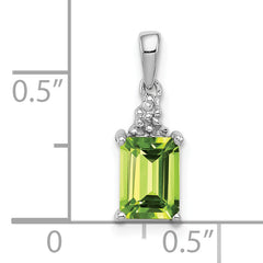 Sterling Silver Rhodium Plated Peridot and Diamond Pendant