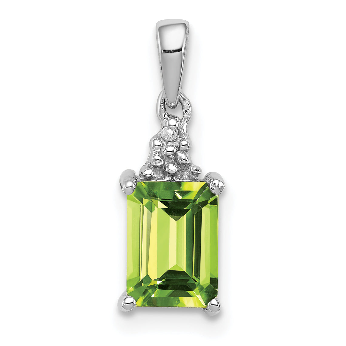 Sterling Silver Rhodium Plated Peridot and Diamond Pendant