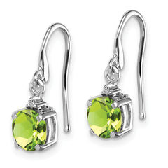 Sterling Silver Peridot and Diamond Drop Earrings, Rhodium-Plated, Polished Finish