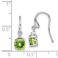 Sterling Silver Peridot and Diamond Drop Earrings, Rhodium-Plated, Polished Finish