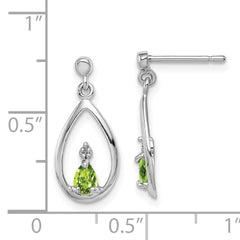 Sterling Silver 925 Rhodium-Plated Peridot and Diamond Drop Earrings  Polished Pear Cut